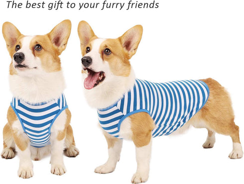 Striped Cotton Dog Shirts by WEONE, Breathable T-Shirt for Small Medium Large Dogs, Black Blue M