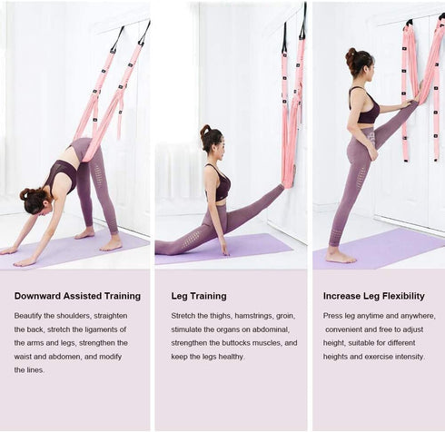 Yoga Stretching Strap - Adjustable Height Leg Stretcher, Waist Back Stretch Band for Aerial Yoga, Flexibility Trainer