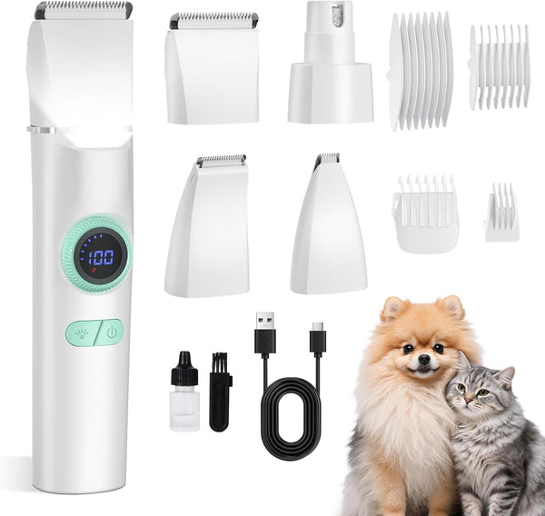 TBTeek Dog Clippers with LED Light, Cordless Dog Grooming Kit 5 in