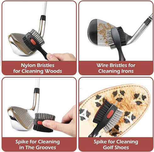 THIODOON 2 Pack Golf Club Brushes and Groove Cleaner, Oversized Brush Head with Magnetic Keychain, Comfortable Grip