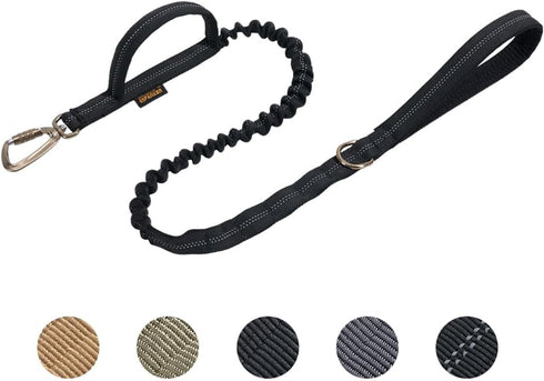 EXCELLENT ELITE SPANKER Tactical Military Dog Leash, Space Aluminum Hook Clips, Elastic Bungee Rope with 2 Handles