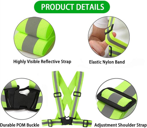Running Reflective Vest Gear 3 Pack - Adjustable High Visibility Safety Belt Straps for Night Walking