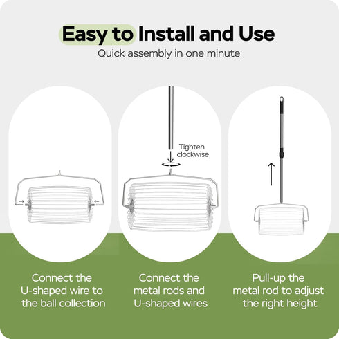 29"43" 25 1.53 YooKoo Rolling Tennis Ball Picker, Adjustable Tennis Ball Hopper, Lightweight and Sturdy, Holds Up