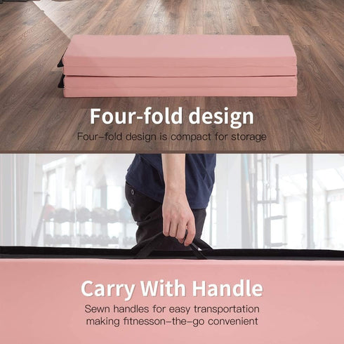 Gymnastics Mat Folding Tumbling Mat Thick Home Gym Stretching Yoga Mats with Carrying Handles,PU Leather Surface