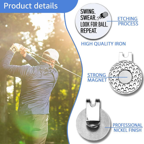 Swing Swear Look for Ball Repeat Golf Ball Marker, Funny Golf Gift with Magnetic Hat Clip for Men Women