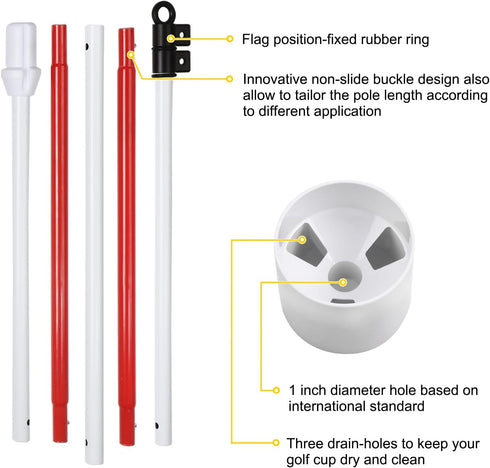 KINGTOP 6ft Golf Flagstick, Portable Five-Section Design for Backyard Practice Putting Green Set