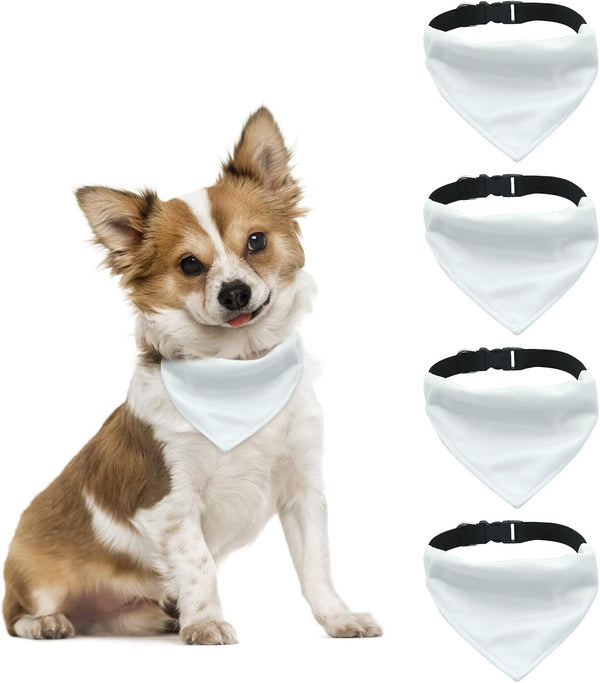 Dog Bandana Collar, 4 PCS Solid White Triangle Scarf with Adjustable Buckle for Medium Large Dogs