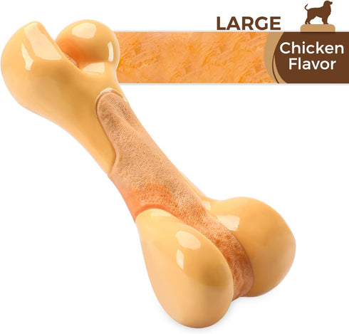 Tikaton Dog Chew Toys for Aggressive Chewers, Chicken Flavor Durable Teething Bones for All Sizes