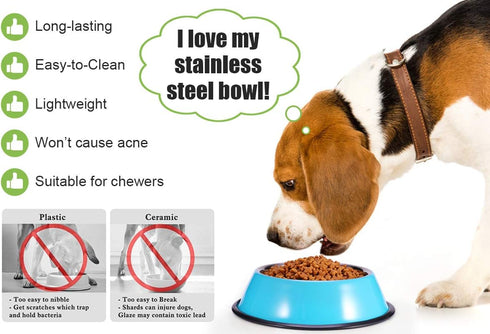 Stainless Steel Dog Bowls, Non Slip Anti Skid Stackable Food and Water Dishes for Small, Medium, Large Dogs (2 Pack)