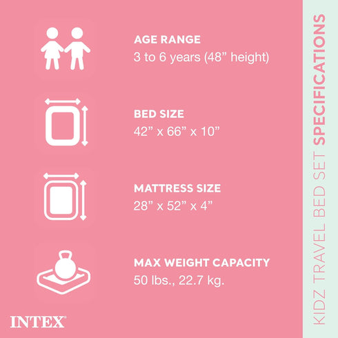 Intex Kids Travel Air Mattress Inflatable Bed with Raised Sides and Hand Pump - Portable Blow-Up Toddler Traveler Bed