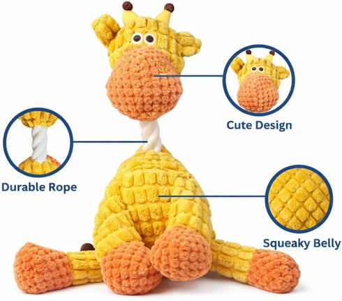 Dog Squeaky Plush Toy with Rope - Durable Stuffed Dog Toy with Built-in Squeaker, Interactive Chew Toy for Small