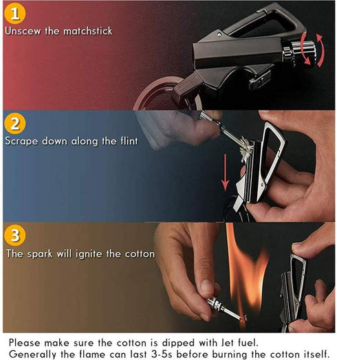 Permanent Metal Lighter Keychain, Outdoor Emergency Survival Gear with Flint Metal Matchstick Fire Starter