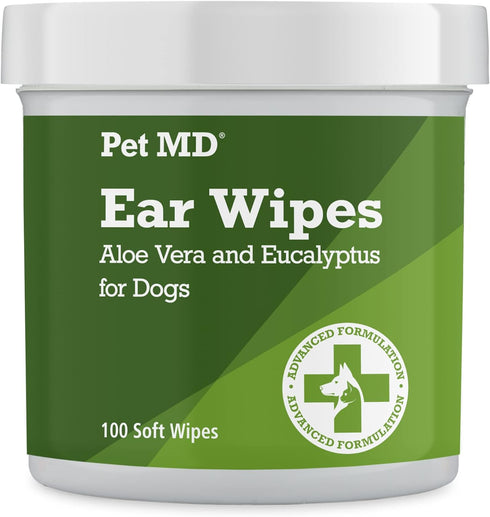 Pet MD Dog Ear Cleaner Wipes - 100 Count - Otic Cleanser with Aloe and Eucalyptus for Dogs
