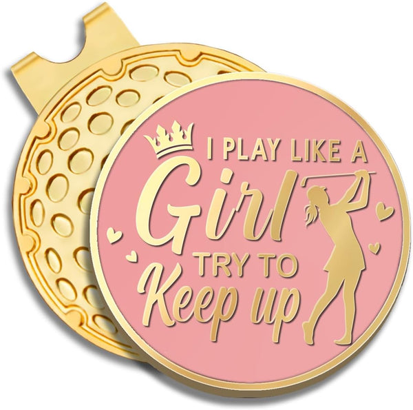 I Know I Play Like A Girl Golf Ball Marker - Funny Gift for Women with Magnetic Hat Clip