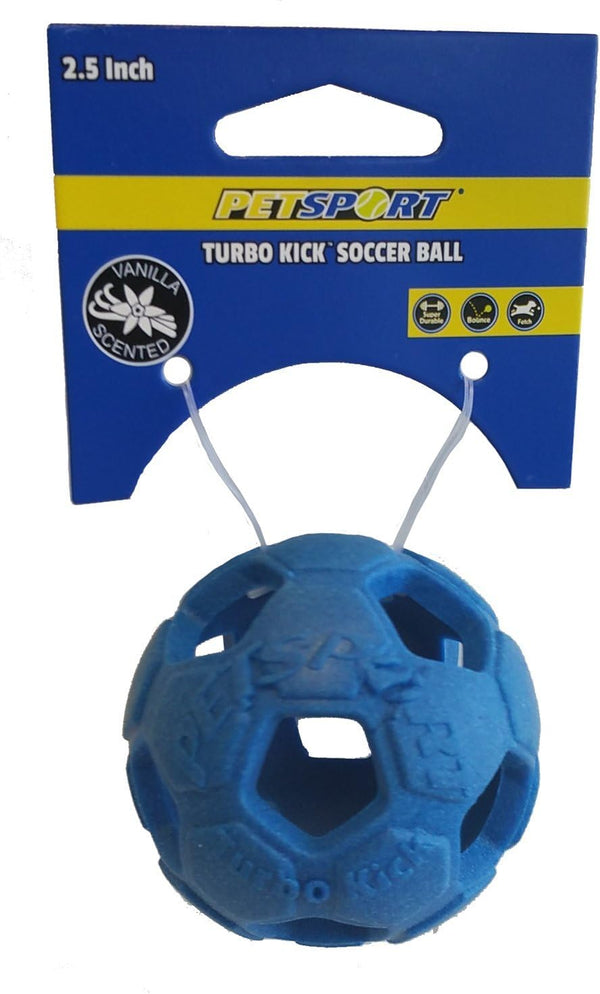 PetSport 2.5" Turbo Kick Soccer Ball Dog Toy, Vanilla Scented Super Durable TPR Rubber for Fetch