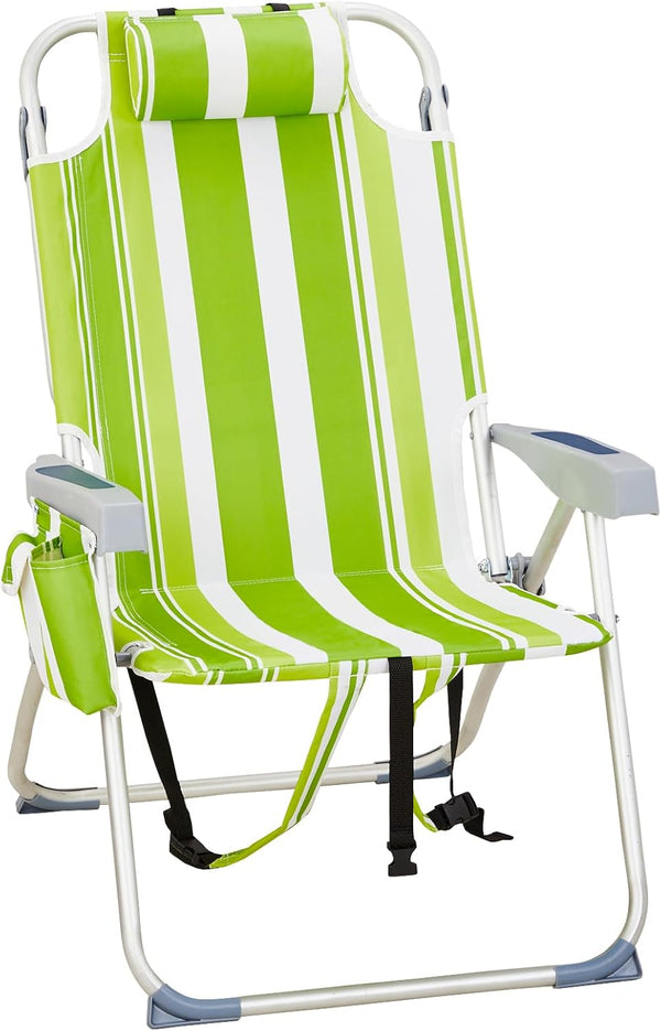 Pinikuyiro Folding Backpack Beach Chairs,Portable Lay Flat Foldable Chair with Cup Holder and