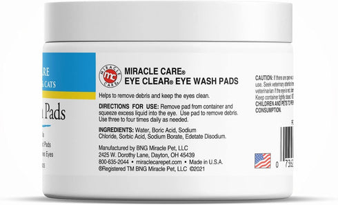 Miracle Care Eye Wash Pads for Dogs and Cats, Soft Pet Wipes, Sterile, 90 Count