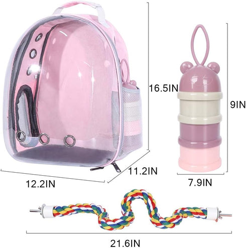 Pink Bird Backpack Carrier - Airline-Approved Pet Bubble Carrier for Birds, Ventilate Transparent Space Capsule