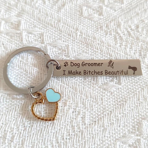 Dog Groomer Gifts Keychain for Women Men, I Make Bitches Beautiful Key Chains for Groomers Appreciation Gift