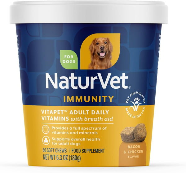 NaturVet VitaPet Adult Daily Vitamins Plus Breath Aid for Adult Dogs, 60