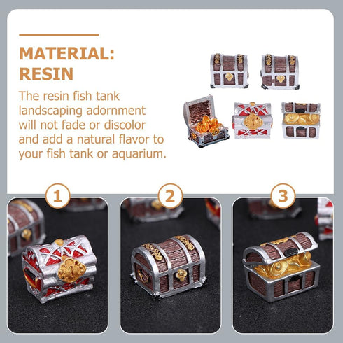 5pcs Pirate Chest Aquarium Decor, Treasure Chest Accessory for Fish Tank Microlandscape