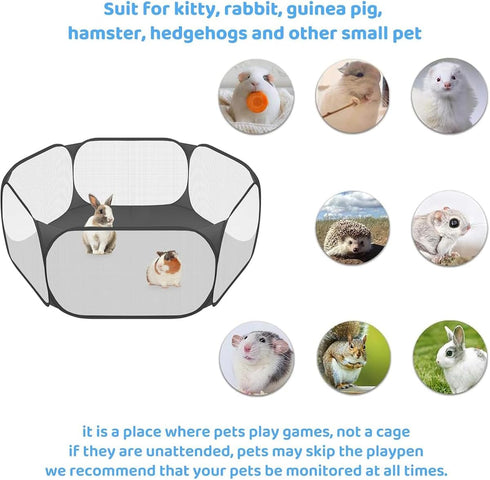 2 1 Amakunft in Small Animal Playpen with Waterproof Pad, Pop-Up Portable Play Yard for Guinea Pigs, Rabbits, Hamsters