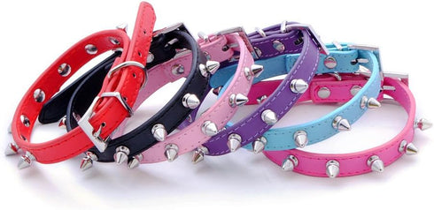 Spiked Studded Leather Dog Collar with Mushrooms Rivets for Small Medium Dog Cat Puppy Kitty (S, Black)
