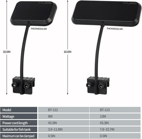 Boxtech 8W Small Aquarium Clip On LED Light, USB Full Spectrum Planted Light for 3 to 6 Gallon Tanks