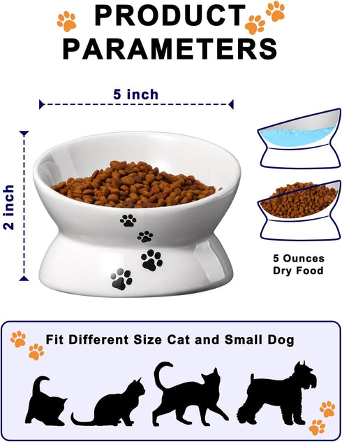 Y YHY Raised Cat Food Bowls, Anti Vomiting Tilted Elevated Ceramic Bowl for Flat Faced Cats, Small Dogs, Dishwasher Safe