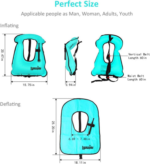 Inflatable Snorkel Vest for Adults, Snorkeling Jackets for Free Diving, Safety Load Up to 220 lbs