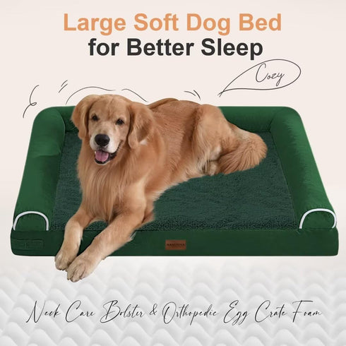 Large Orthopedic Dog Bed, Washable Bolster, XL Bed for Medium Large Dogs, Waterproof with Removable Cover, Emerald