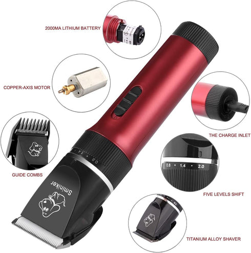 Low Noise Horses Clippers, Rechargeable Cordless Pet Grooming Kit with Storage Bag, 5 Speed Professional Clippers