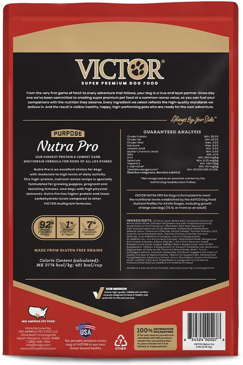 Victor Super Premium Dog Food – Nutra Pro, Gluten Free, High Protein Low Carb, 5 lbs