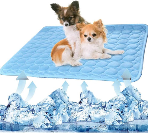 Cooling Mat Pad for Dogs Cats, Ice Silk Mat for Kennel/Sofa/Bed/Floor/Car Seats, 28 X 22in Blue