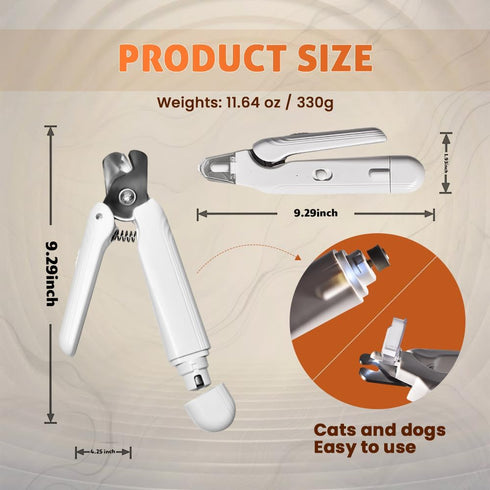 2-in-1 Trimmer Dog Nail Clipper & Grinder for Dogs & Cats LED Light, Low Noise, USB Rechargeable Safe Nail for Large