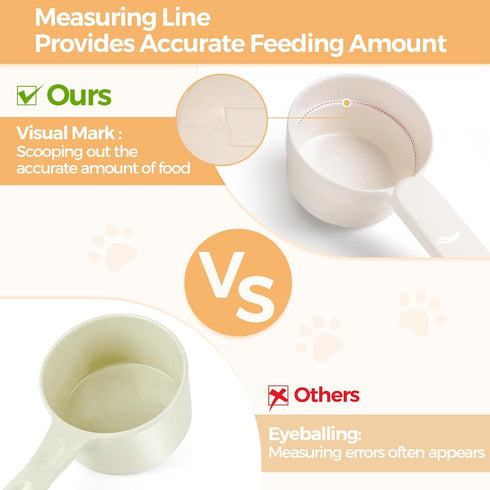 Melamine Pet Food Scoop, Comfortable Long Handle Measuring Cups for Dog, Cat, and Rabbit Food (White)