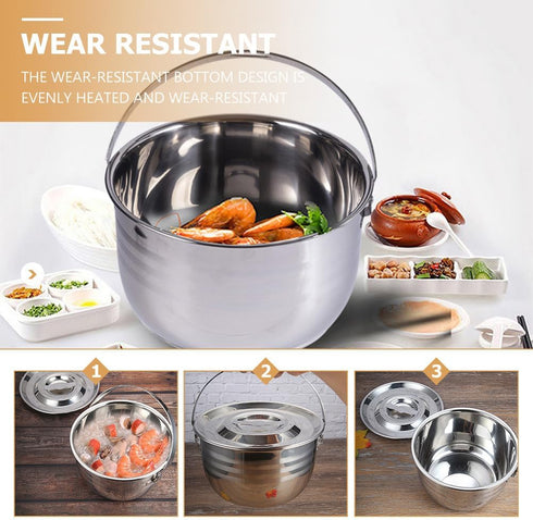 PRETYZOOM Camping Griddle Camping Pot Jacketed Kettle, Thicken Child Stainless Steel Stew Pot