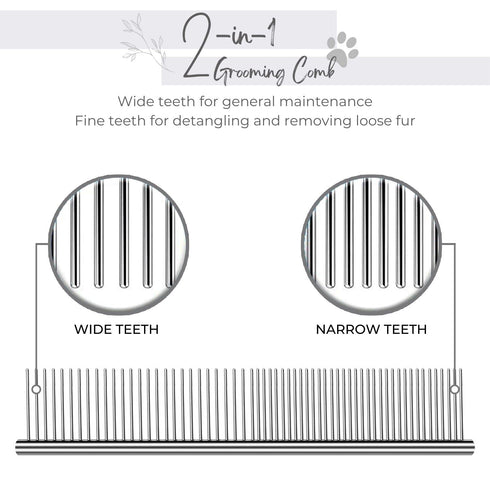 Flexzion Pet Grooming Comb, Stainless Steel Cats Dogs Puppy Medium Animals Hair Fur Trimmer Deshedding Brush Accessory