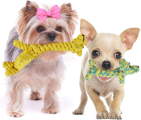 SunGrow Giraffe Cotton Knot Ropes - Handwoven Chew Items for Small Breeds Dog - 2 Pieces per Pack