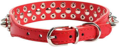 Mushrooms Spiked Rivet Studded Adjustable PU Leather Pet Collars for Dogs and Cats (Medium, Red)