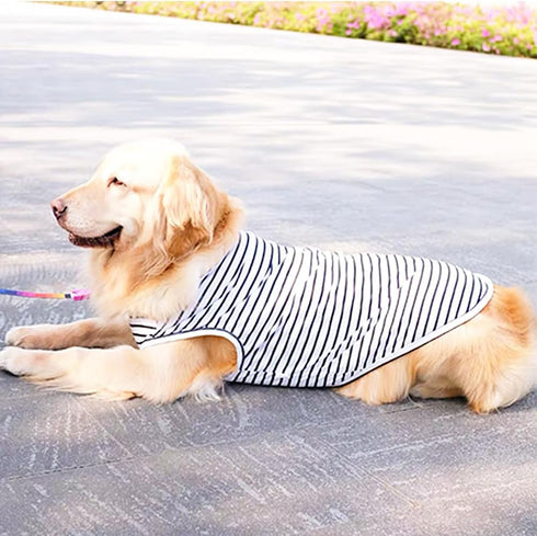 ANIAC Summer Dog Shirt for Medium Dog, Striped T-Shirt, White Basic Tank Top, Sleeveless Vest, Spring Pet Clothes