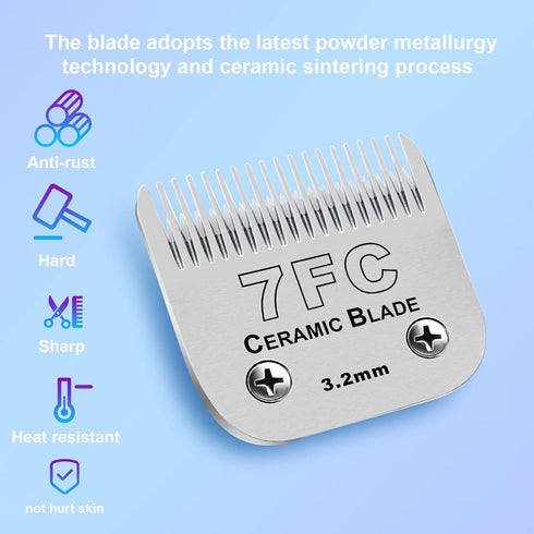 2 Pack Detachable Pet Dog Grooming Clipper Ceramic Blades, Compatible with Andis Size-7FC, Oster A5 Wahl KM10 Series