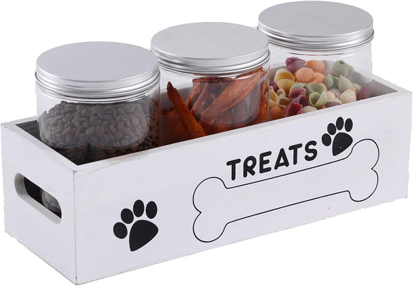 Dog Treat Container Cat Food Organizer with 3 Jar Pet Snack Container