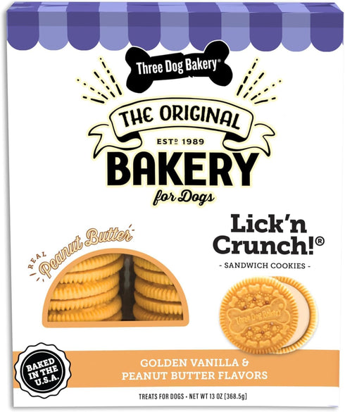 Three Dog Bakery Classic Cremes Baked Dog Treats - Golden with Peanut Butter Filling, 13 oz