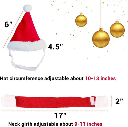 NAMSAN Cat Santa Hat Scarf, Small Dog Christmas Costume with Red Muffler for Kitten, Doggy, Rabbit Decoration