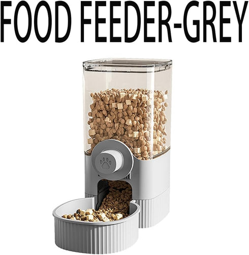 Cage Hanging Bowls, Refillable Food Bowl for Dogs Cats, Double Bowls with Automatic Water Food Dispense Feeder (Grey)