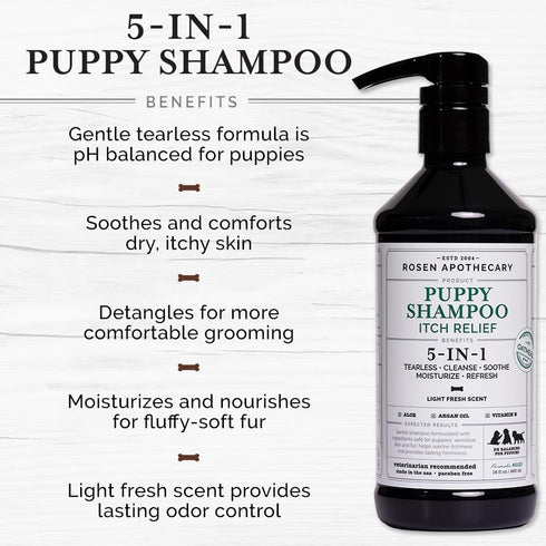 5-in-1 480ml Itch Relief Puppy Shampoo - Tearless Shampoo for Puppies Cleanses, Soothes, Refreshes and Moisturizes