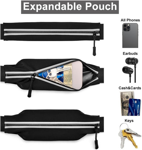 6 RJ-Sport Triathlon Belt with Pouch - Race Number Bib Holder with Gel Loops, Ideal for Running, Cycling & Marathon
