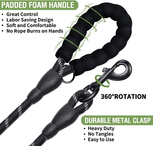 COOYOO 2 Pack Dog Leash, 2/5/6 FT Heavy Duty, Comfortable Padded Handle, Reflective for Medium Large Dogs with