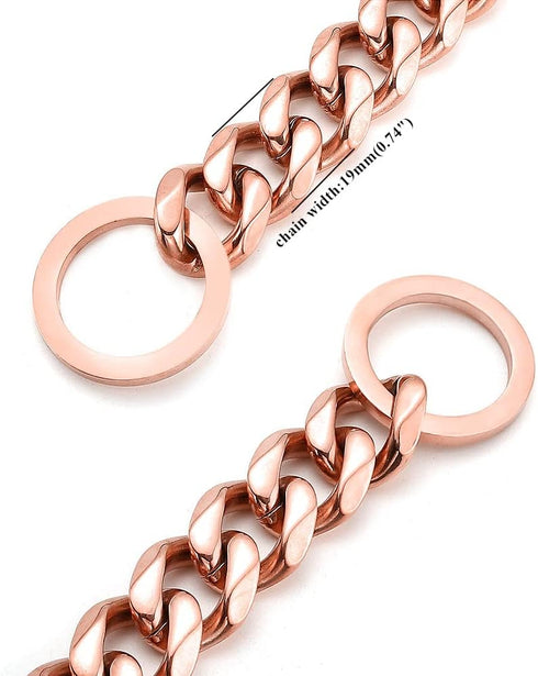 Rose Gold Dog Chain Collar 11mm/15mm/19mm Stainless Steel Cuban Link for Small Medium Large Dogs (19mm, 18inch)